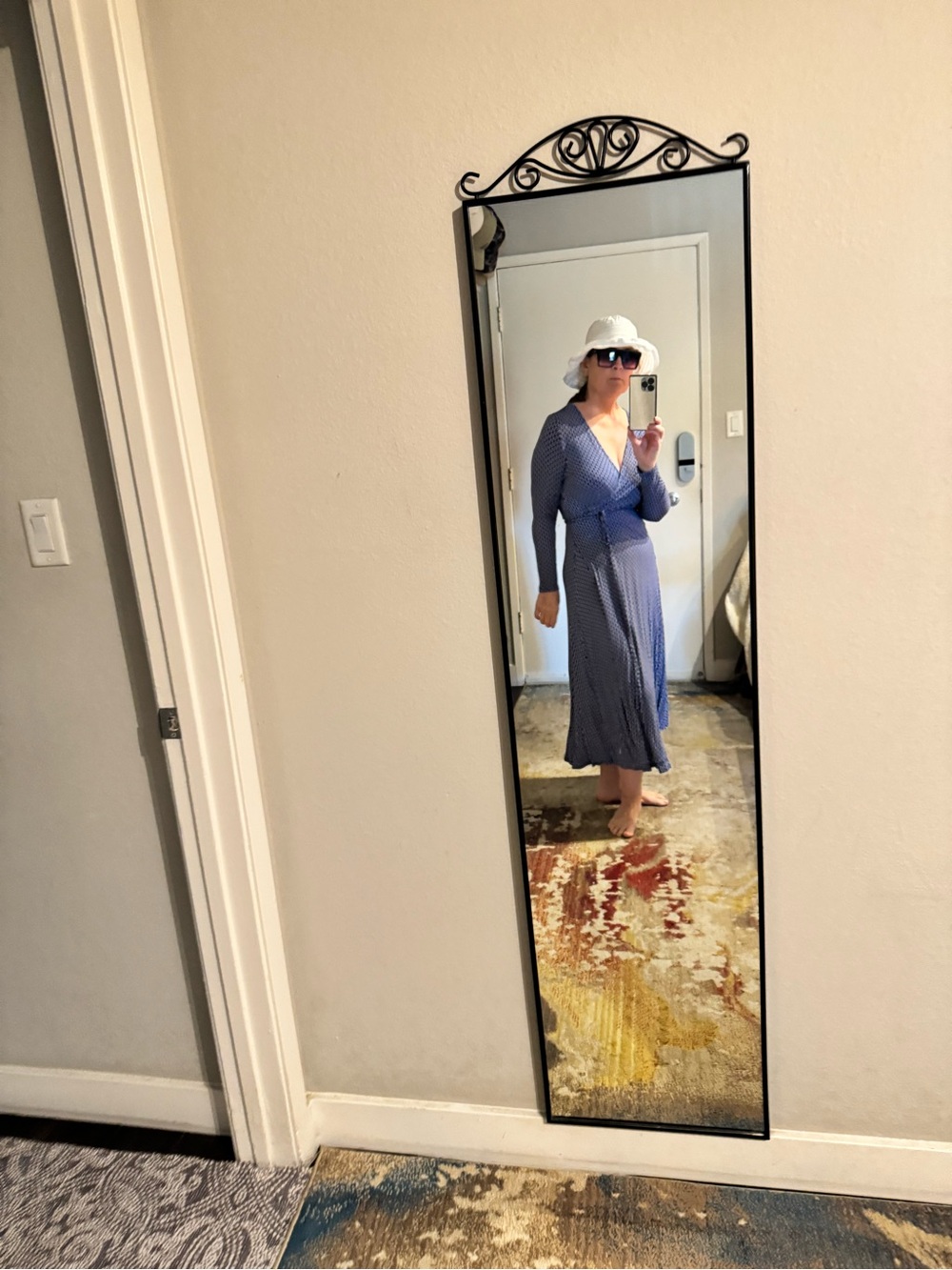 Women's Blue Geometric Open-Front Long Robe - Picture 11 of 13